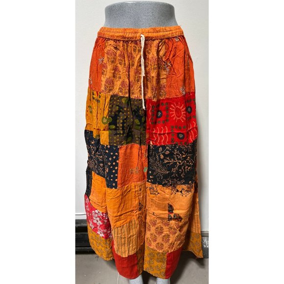 Boho Patchwork Skirt * Long Gypsy Hippie Tiered in 100% Silky Rayon * Maxi Full - Picture 2 of 10